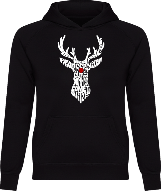 Women's Santa's Reindeer Word Art Hooded Sweatshirt