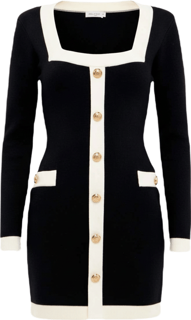 Women's Square Neck Knit Contrast Dress