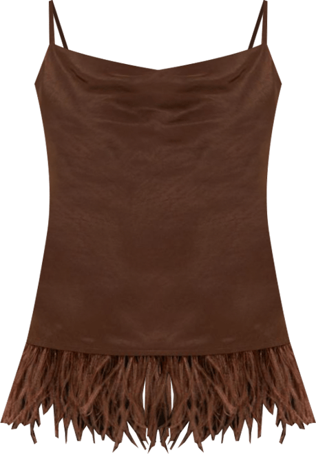 Women's Satin Cowl Neck Top with Feather