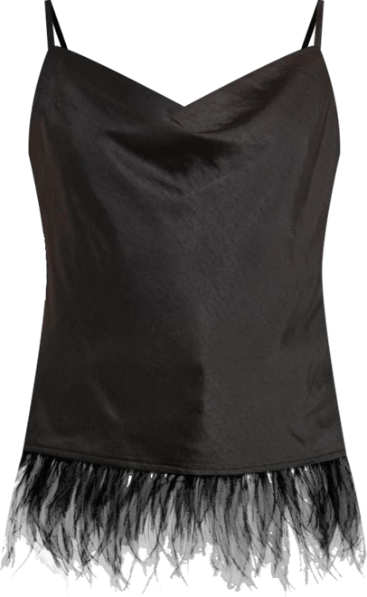 Women's Satin Cowl Neck Top with Feather