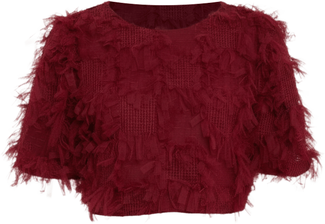 Women's Gridded Mesh Feathered Cropped Top