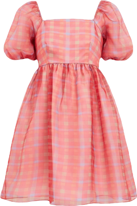 Women's Checker Puff Mini Dress