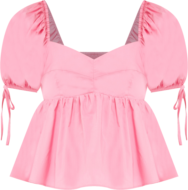 Women's Tied Strap Puff Sleeve Woven Top