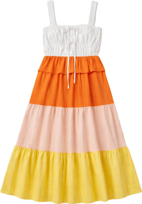 Women's Color Block Tied Detail Shirring Dress