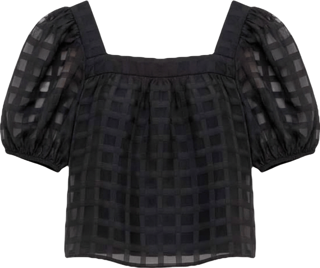 Women's Organza Gridded Square Neck Crop Top