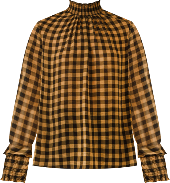 Women's Checker Blouse with Mock Neck
