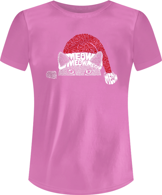Women's Christmas Peeking Cat Word Art Short Sleeve T-shirt