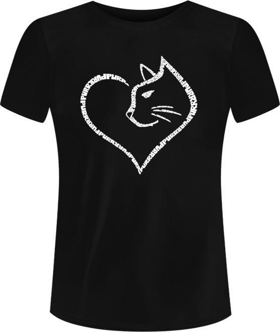 Women's Cat Heart Word Art Short Sleeve T-shirt