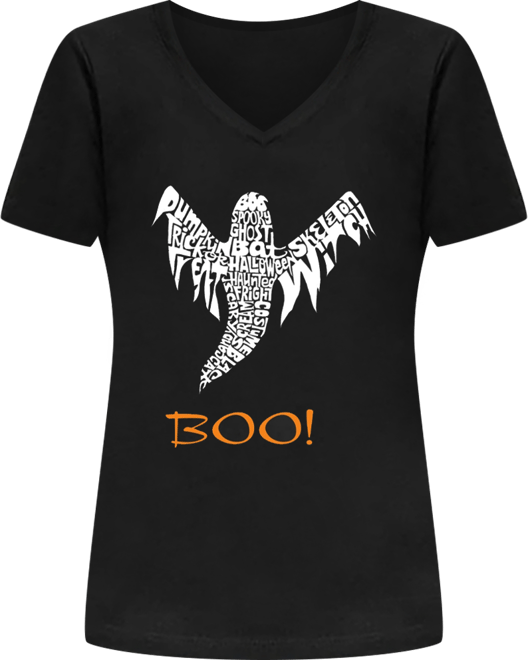 Women's Halloween Ghost Word Art V-neck T-shirt