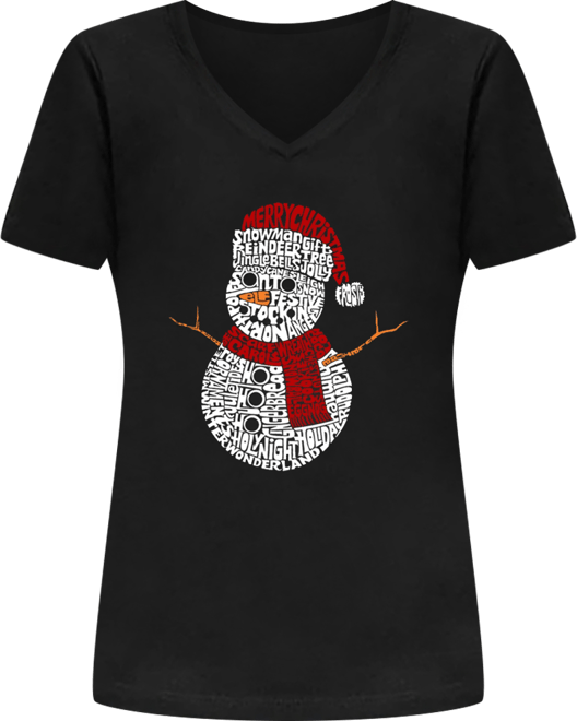 Women's Christmas Snowman Word Art V-neck T-shirt