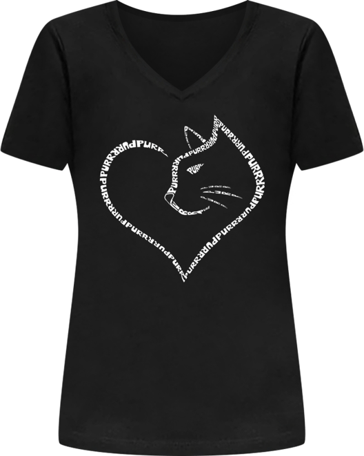 Women's Cat Heart Word Art V-neck T-shirt