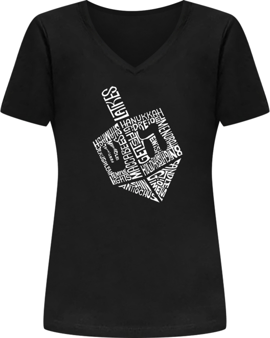 Women's Hanukkah Dreidel Word Art V-neck T-shirt