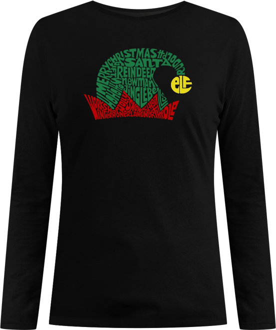 Women's Christmas Elf Hat Word Art Long Sleeve T-shirt