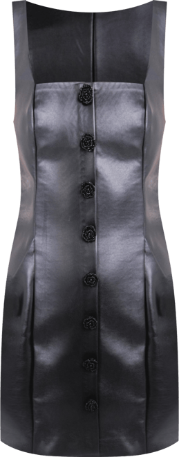 Women's Faux Leather Buttoned Mini Dress