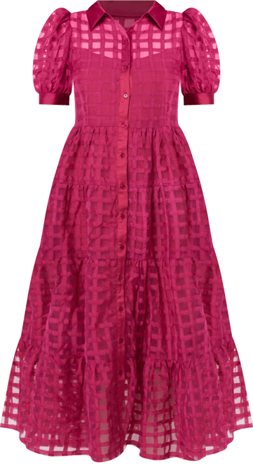 Women's Gridded Organza Tiered Maxi Dress