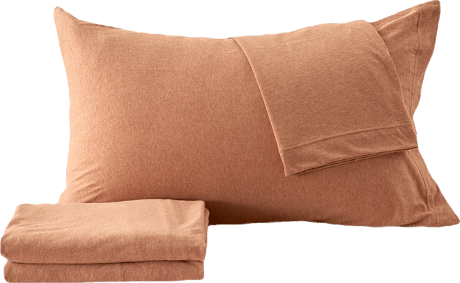 Premium Comforts Heathered Melange T-shirt Jersey Knit Cotton Blend 4 Piece Sheet Set, King