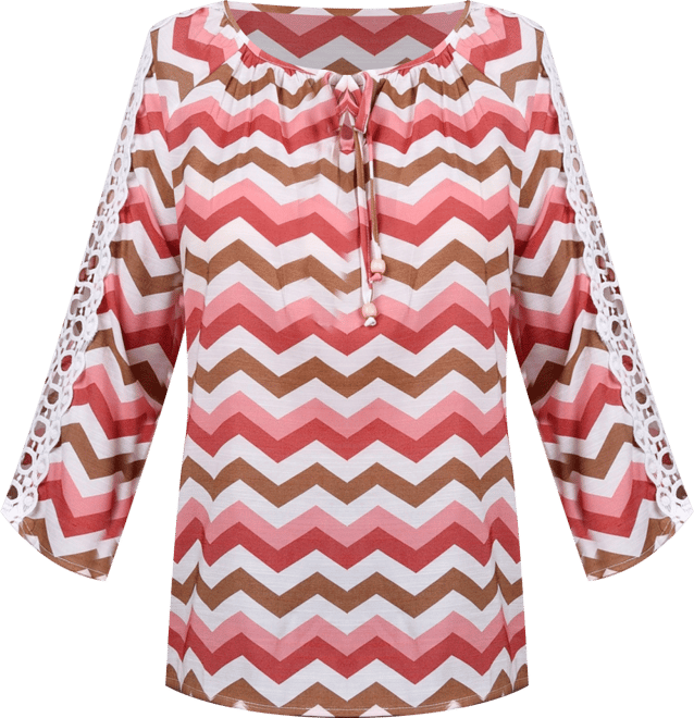 Petite 3/4 Sleeve Tunic with Crochet and Tie Neck