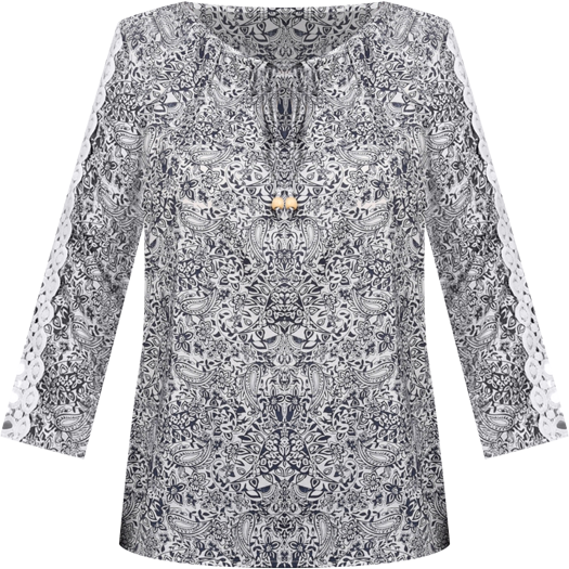 Petite 3/4 Sleeve Tunic with Crochet and Tie Neck