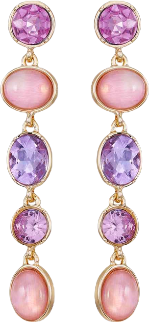 Gold-Tone Lilac Violet Glass Stone Linear Dangle Drop Earrings