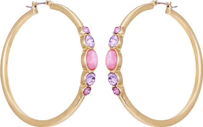 Gold-Tone Lilac Violet Glass Stone Hoop Earrings