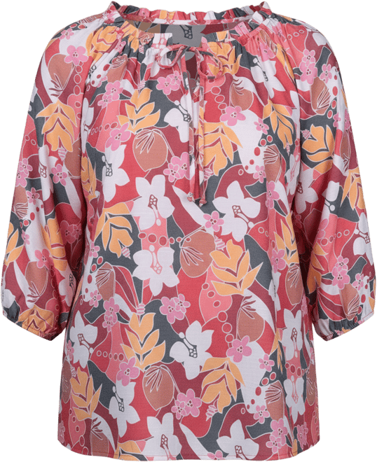 Petite 3/4 Sleeve Drawstring Neck Blouse Top