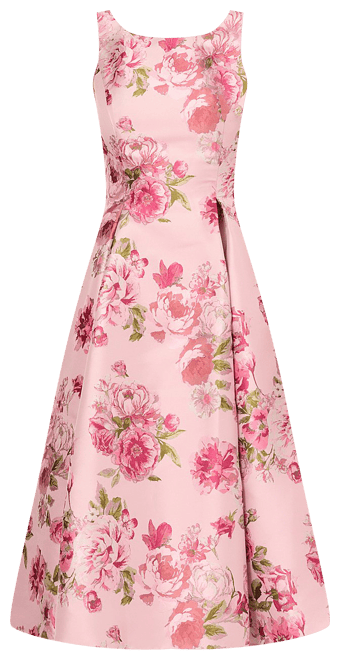 Adrianna Papell Floral Jacquard Boat Neck Sleeveless Fit and Flare