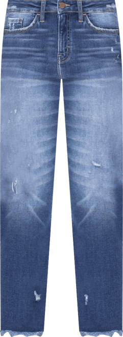 Women's High Rise Slim Raw Hem Straight Jeans