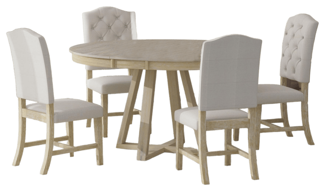 Streamdale Retro 5-Piece Dining Set with Round Table & Upholstered Chairs