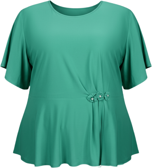 Plus Size Flutter Sleeve Flower-Detail Top