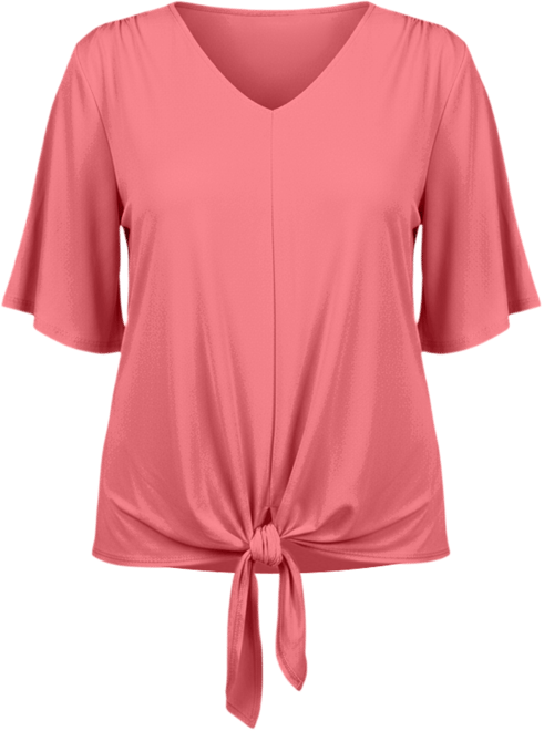Plus Size Elbow Sleeve Tie-Front Top