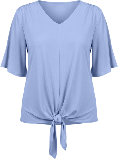 Plus Size Elbow Sleeve Tie-Front Top