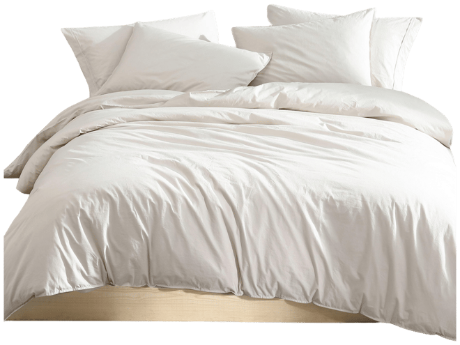 Washed Percale Cotton Solid 3 Piece Duvet Cover Set, Queen