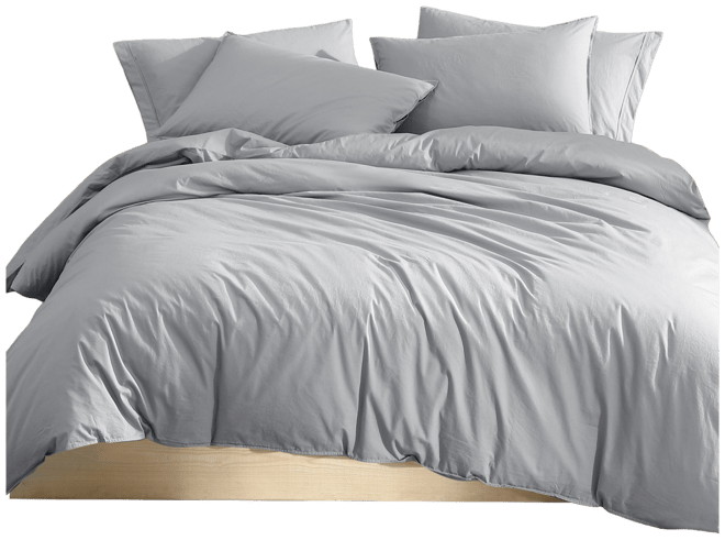 Washed Percale Cotton Solid 3 Piece Duvet Cover Set, Queen