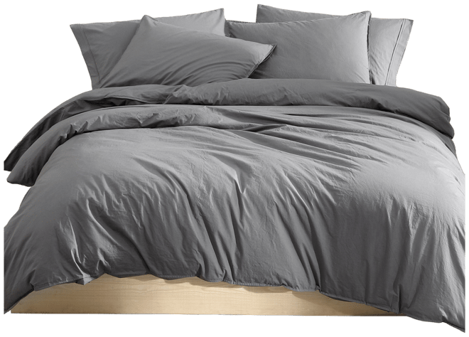 Washed Percale Cotton Solid 3 Piece Duvet Cover Set, Queen