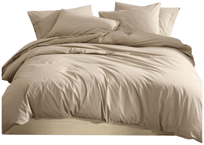 Washed Percale Cotton Solid 3 Piece Duvet Cover Set, Queen