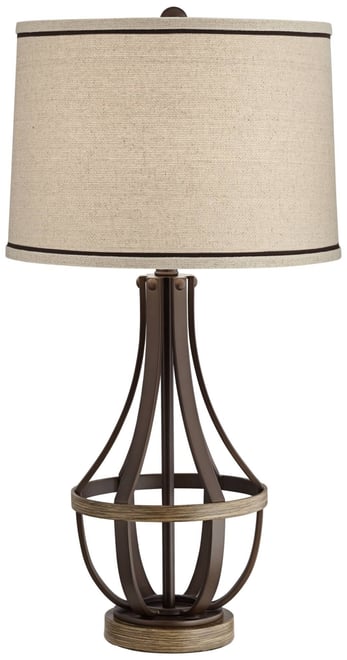 Louanne Industrial Table Lamp 29" Tall Oil Rubbed Bronze Metal Burlap Linen Drum Shade for BBedroom Living Room Bedside Night