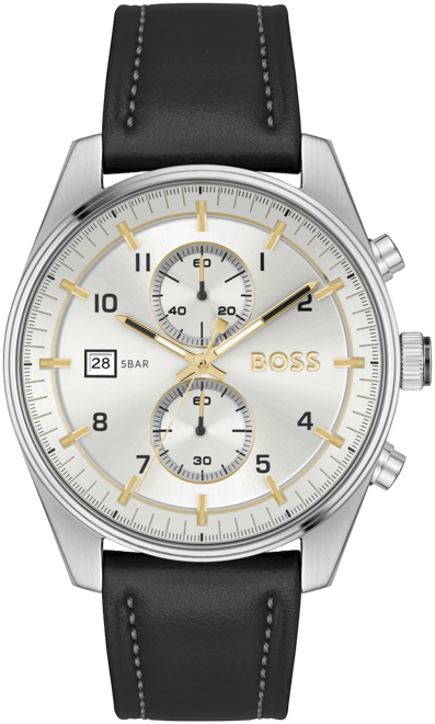 Men's Skytraveller Quartz Fashion Chrono Black Leather Watch 44mm