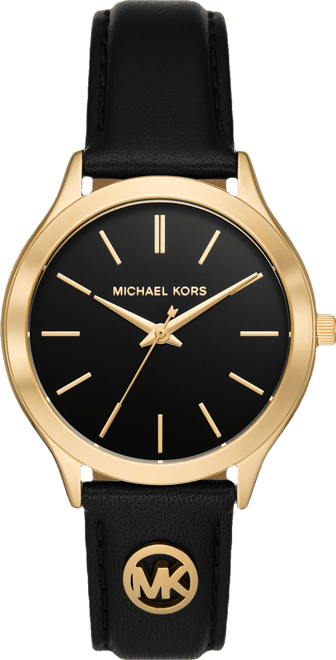 Michael Kors Women's Slim Runway Three-Hand Black Leather Watch