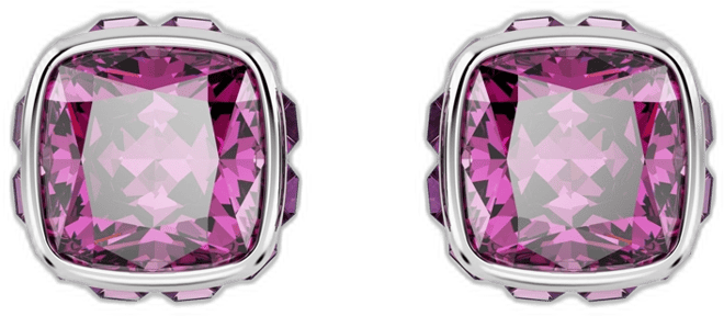 Rhodium Plated Square Cut Color Birthstone Stud Earrings