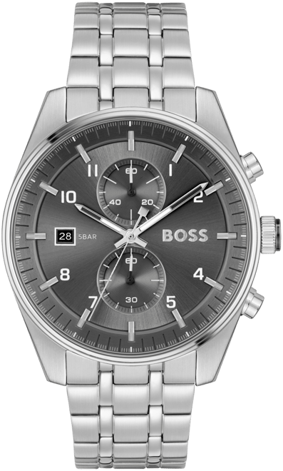 Men's Skytraveller Quartz Fashion Chrono Silver-Tone Stainless Steel Watch 44mm