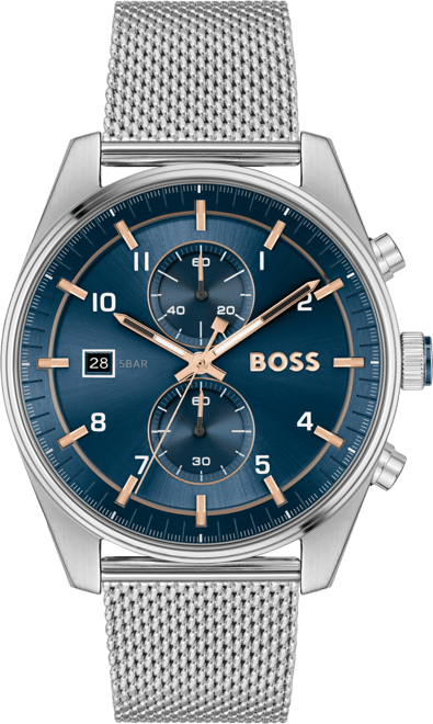 Men's Skytraveller Quartz Fashion Chrono Silver-Tone Stainless Steel Watch 44mm