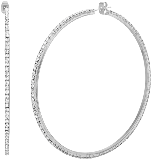 Silver-Tone Cubic Zirconia Hoop Earring