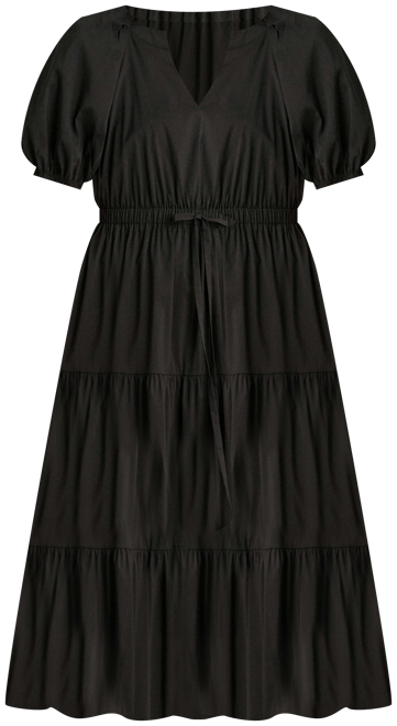 Tiered Puff Sleeve Midi Dress