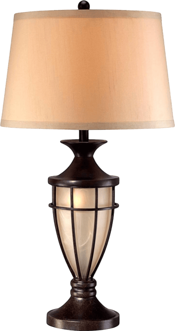 Mission Table Lamp with Nightlight 33" Tall Champagne Glass Brushed Iron Cage Beige Fabric Shade for Living Room Family