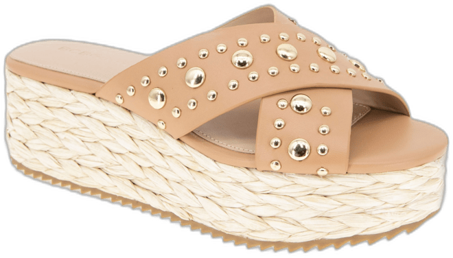 BCBGeneration Women s Gladda Studded Flatform Raffia Slip On Crossband Wedge Sandals Macy s