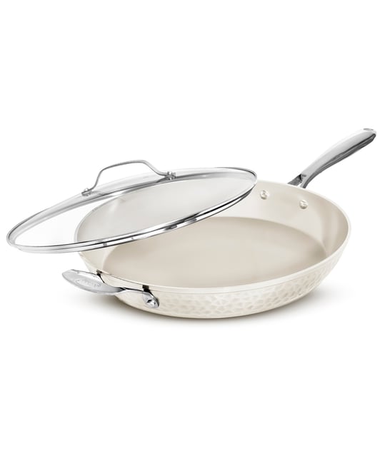 Hammered Cream 14 in. Ceramic Nonstick Frying Pan