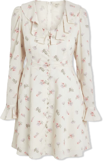 Women's Floral Ruffled Neck Mini Dress