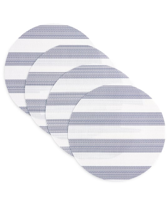 Basics Cabana Stripe Indoor/Outdoor Placemats 4-Pack Set, Reversible, 15" Round