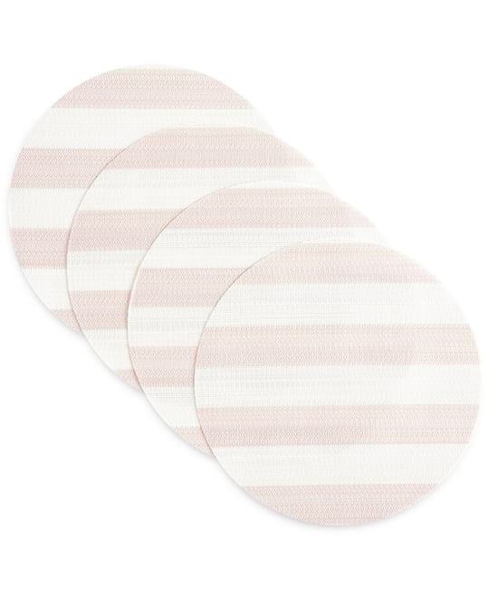 Basics Cabana Stripe Indoor/Outdoor Placemats 4-Pack Set, Reversible, 15" Round