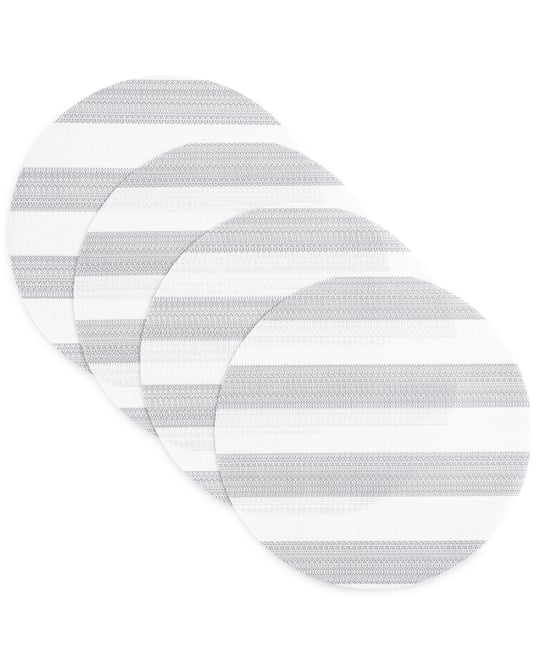 Basics Cabana Stripe Indoor/Outdoor Placemats 4-Pack Set, Reversible, 15" Round
